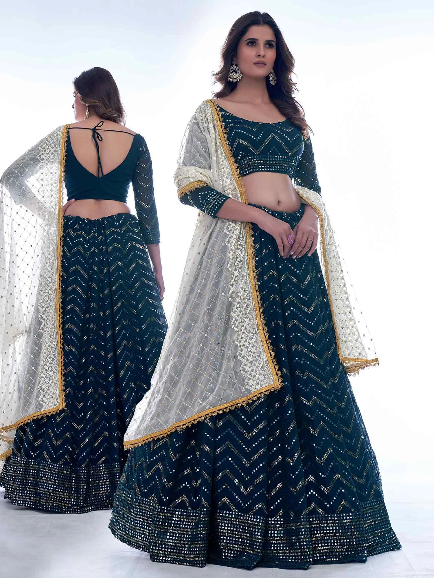 Green Sequined Lehenga Choli In Georgette 3 Green Sequined Lehenga Choli In Georgette