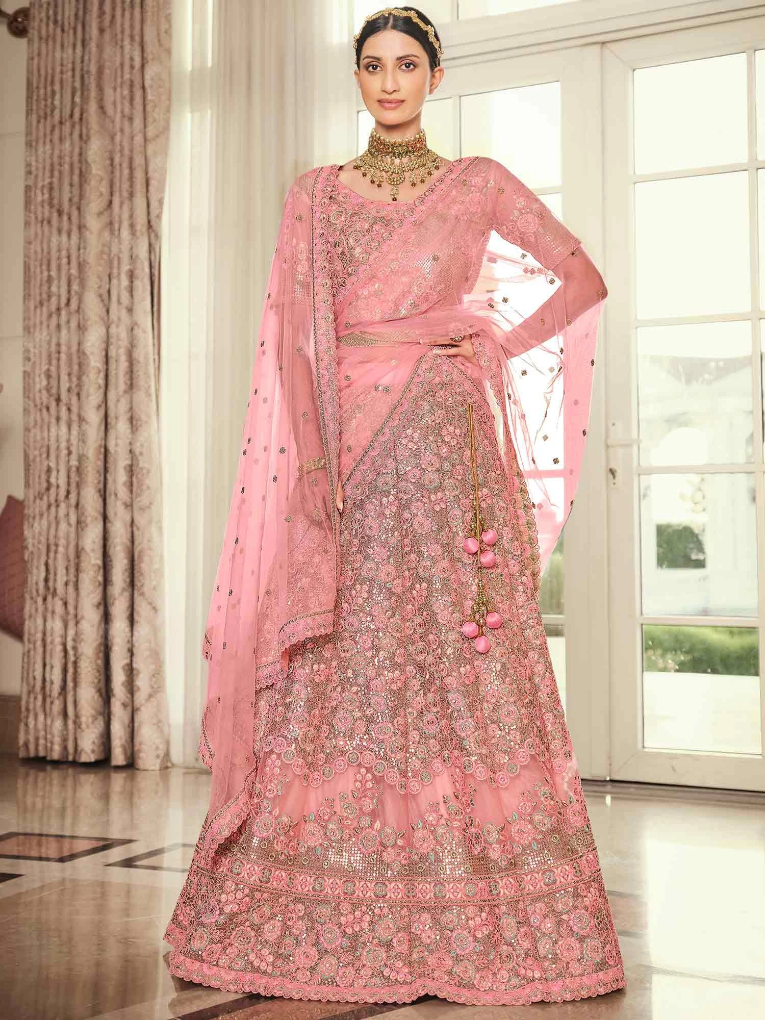 Pink Embroidered Net Lehenga Choli With Dupatta 5 Pink Embroidered Net Lehenga Choli With Dupatta - Image 3