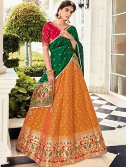 Yellow Zari Woven Lehenga Choli In Banarasi Silk