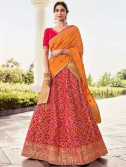 Red Traditional Woven Lehenga Choli In Banarasi Silk