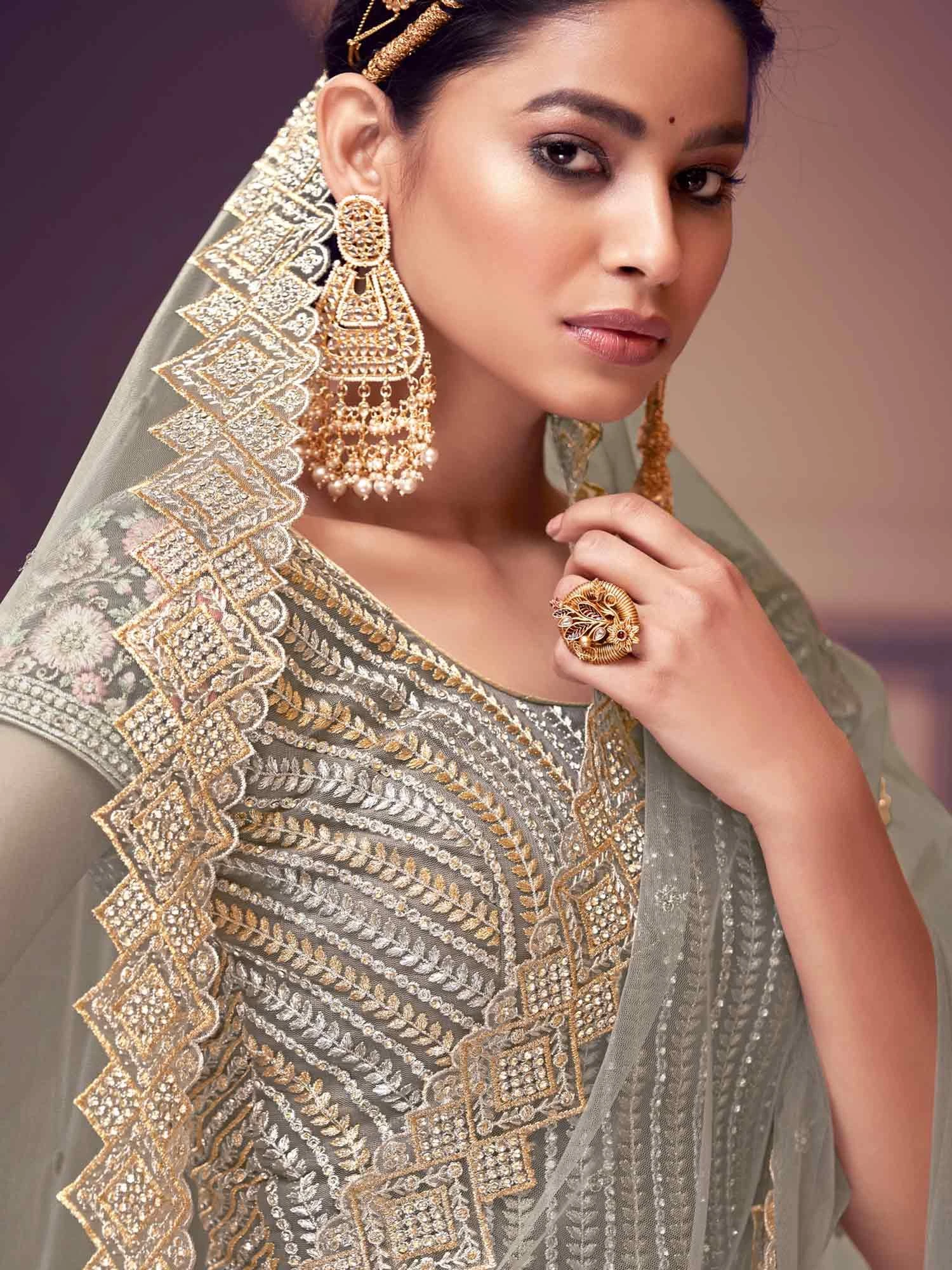 Grey Designer Lehenga Choli In Net 4 Grey Designer Lehenga Choli In Net - Image 2