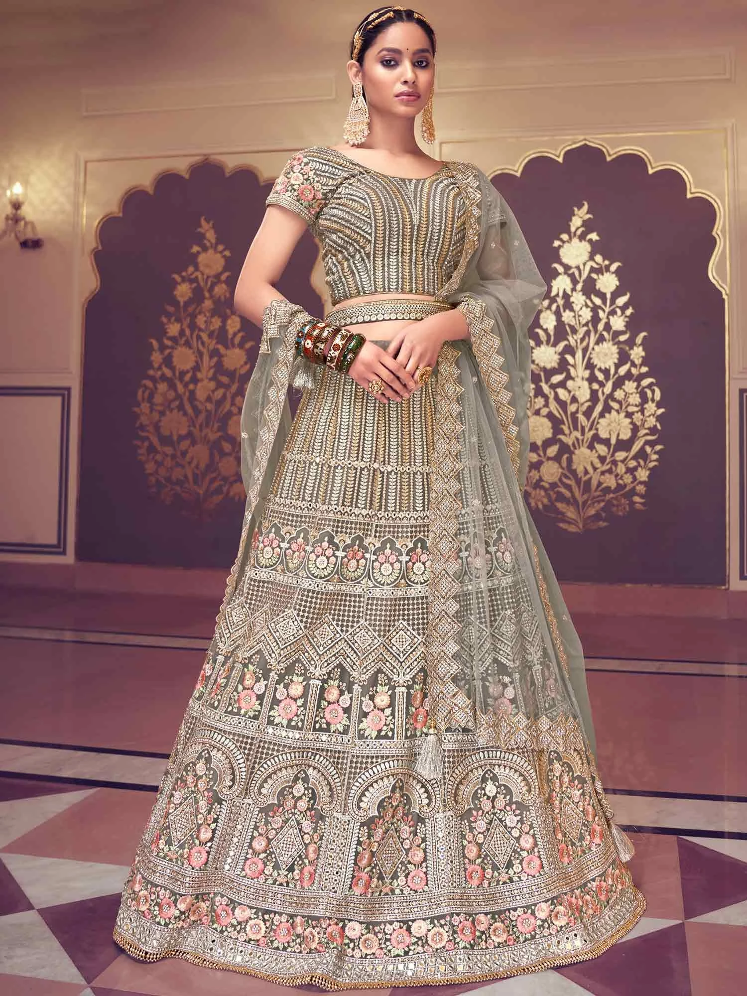 Grey Designer Lehenga Choli In Net 3 Grey Designer Lehenga Choli In Net