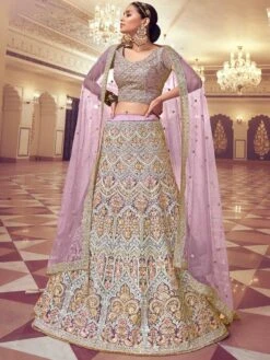 Purple Designer Net Lehenga Choli With Embroidery