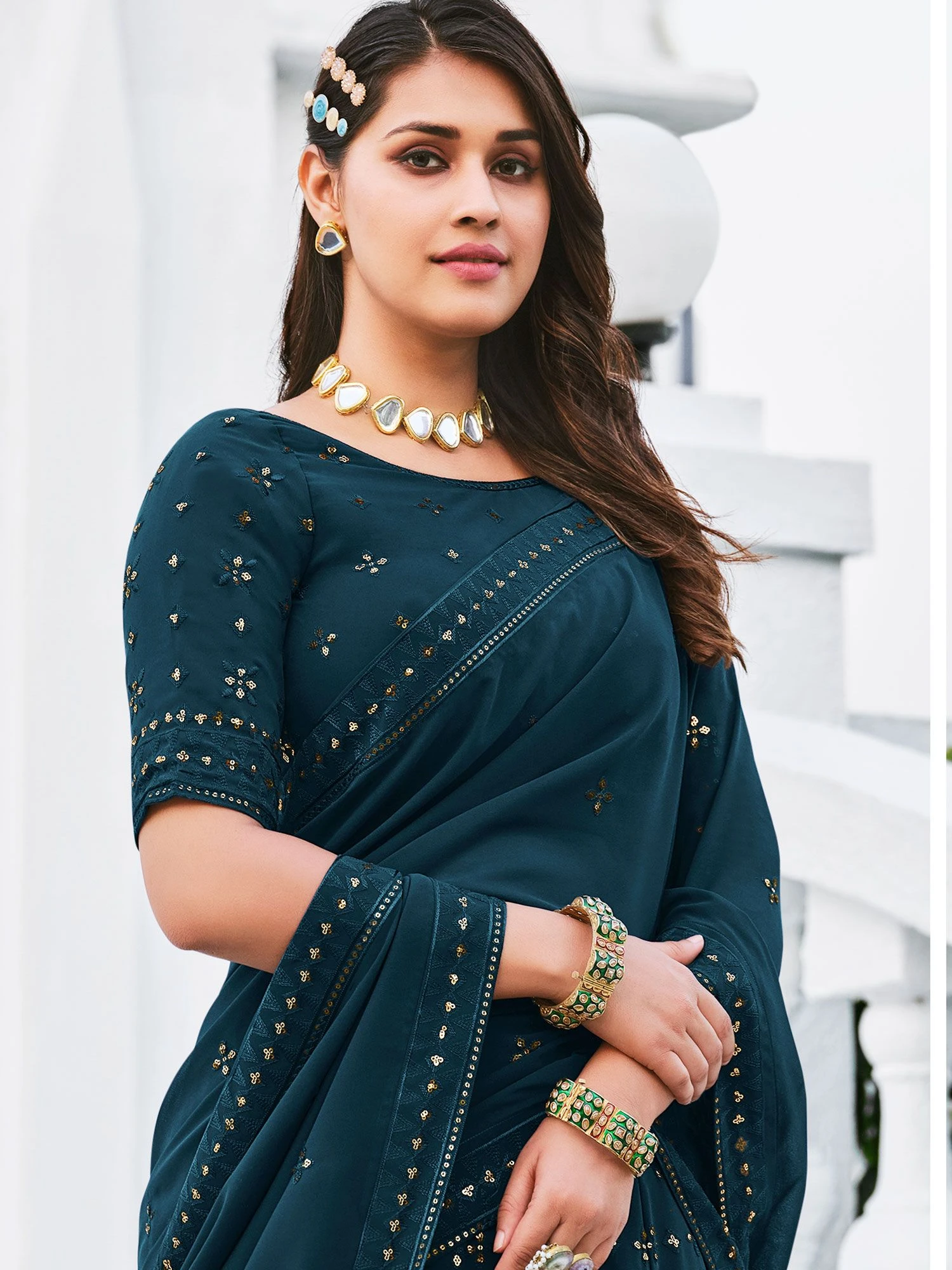 Blue Embroidered Festive Lehenga Choli In Georgette 4 Blue Embroidered Festive Lehenga Choli In Georgette - Image 2