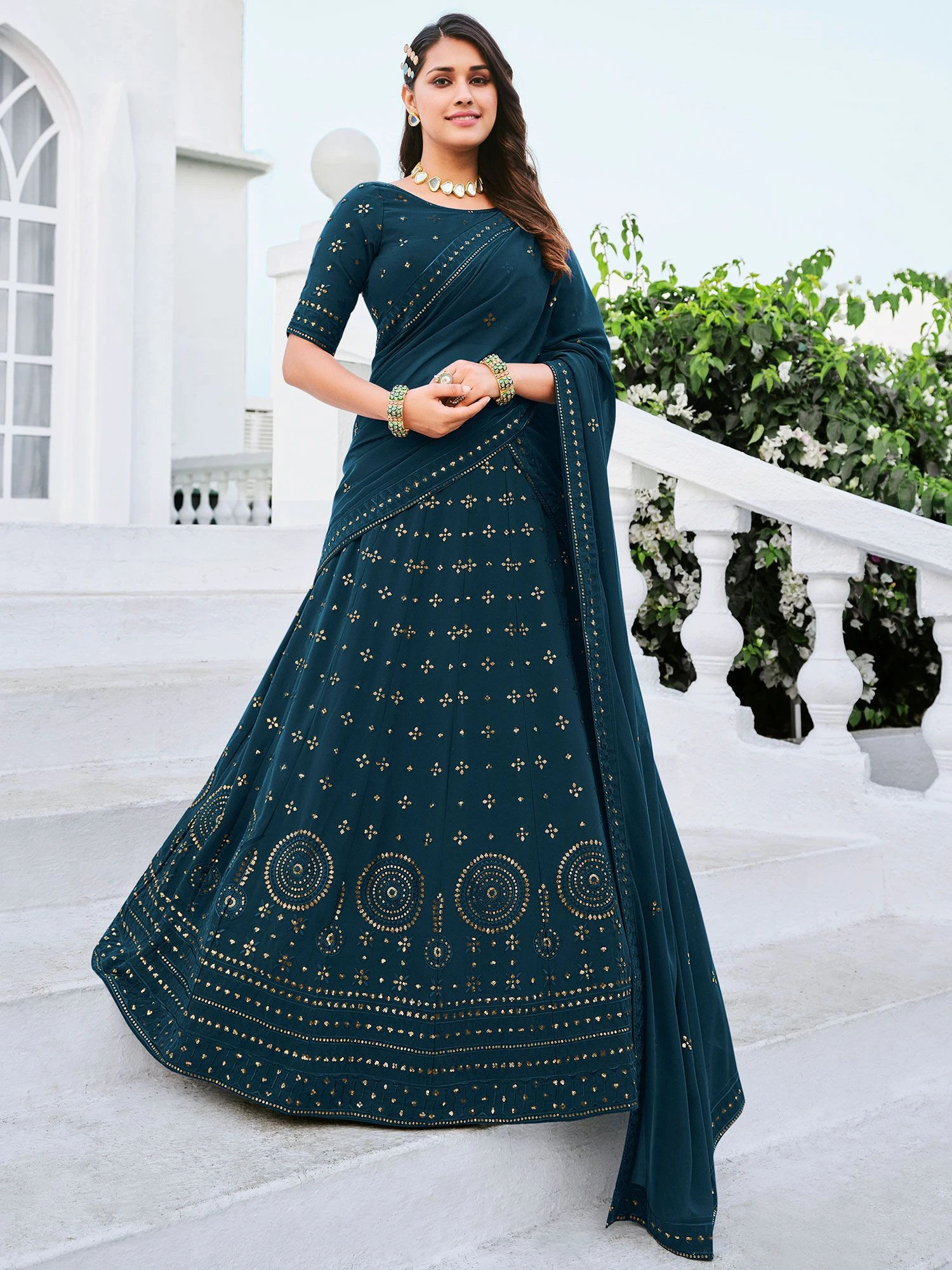 Blue Embroidered Festive Lehenga Choli In Georgette 3 Blue Embroidered Festive Lehenga Choli In Georgette