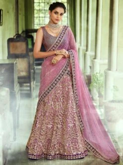 Purple Sequined Net Lehenga Choli With Dupatta