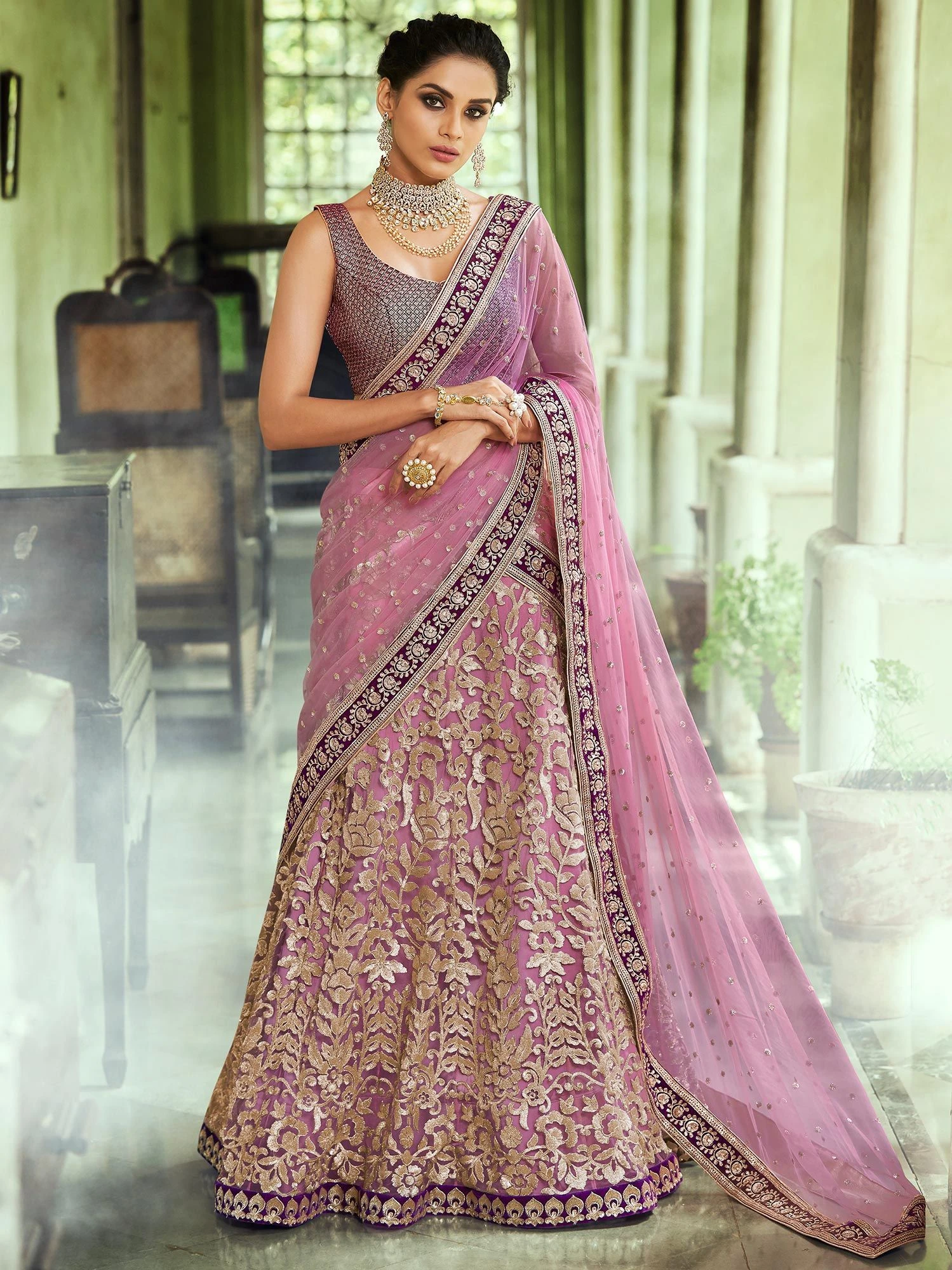 Purple Sequined Net Lehenga Choli With Dupatta 3 Purple Sequined Net Lehenga Choli With Dupatta