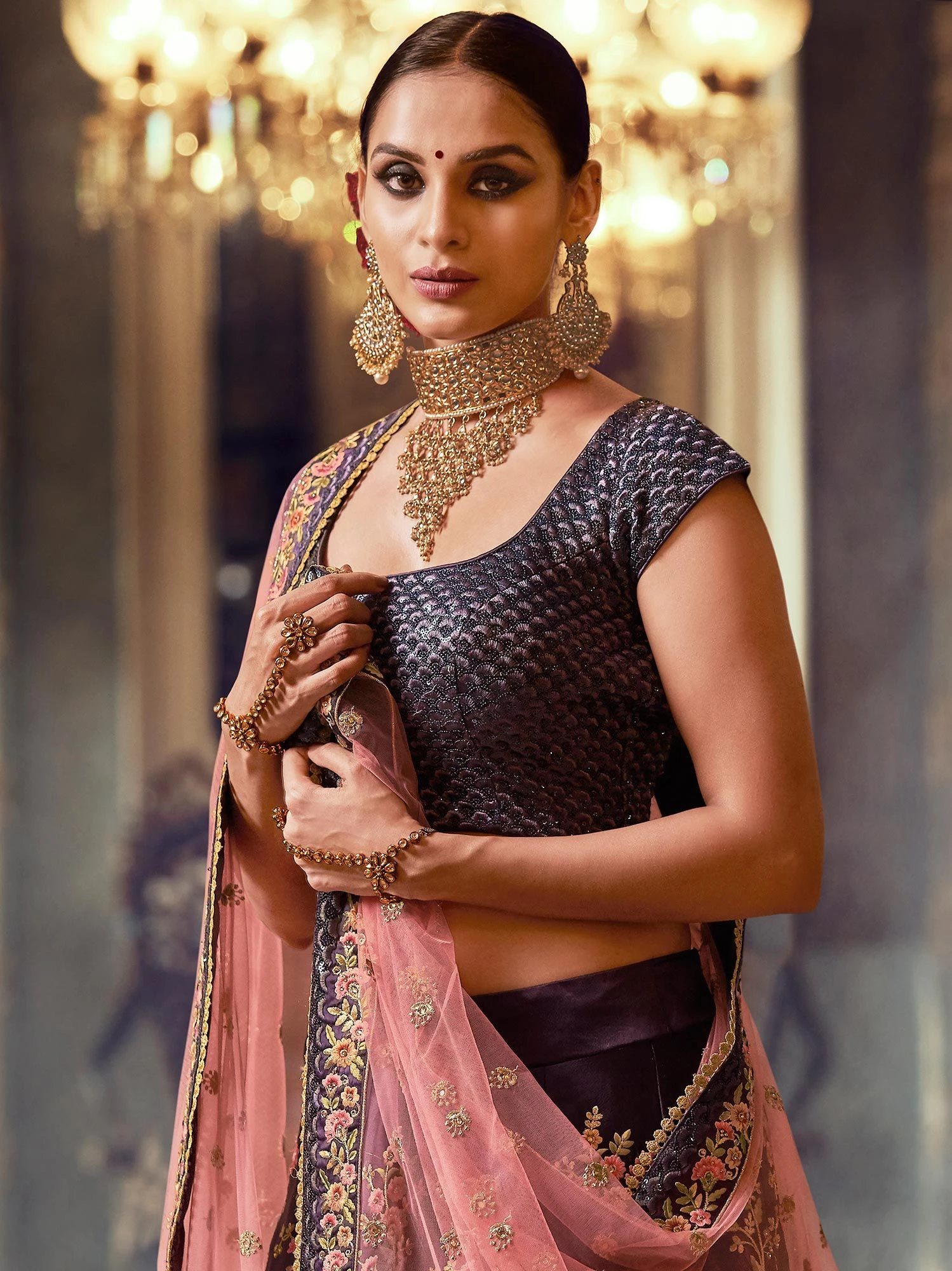 Purple Thread Embroidered Silk Lehenga Choli 4 Purple Thread Embroidered Silk Lehenga Choli - Image 2