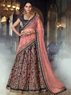 Purple Thread Embroidered Silk Lehenga Choli