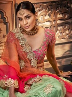 Green Zari Embroidered Lehenga Choli In Net -Riwaayat Store p4042lc07 1