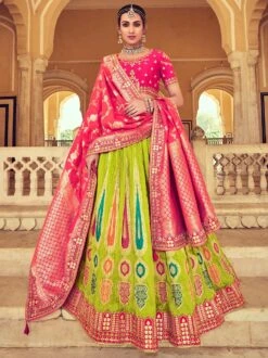Green Woven Wedding Wear Lehenga Choli