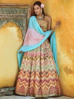 Multicolor Embroidered Lehenga Choli With Dupatta