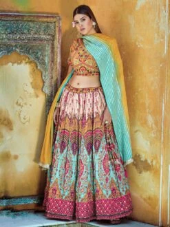 Multicolor Printed Bridesmaid Lehenga Choli In Viscose