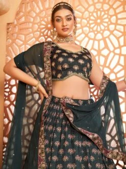 Blue Floral Printed Lehenga Choli In Crepe -Riwaayat Store p4049lc01 1