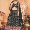 Blue Floral Printed Lehenga Choli In Crepe -Riwaayat Store p4049lc01