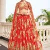 Red Floral Printed Festive Lehenga Choli With Dupatta -Riwaayat Store p4050lc01