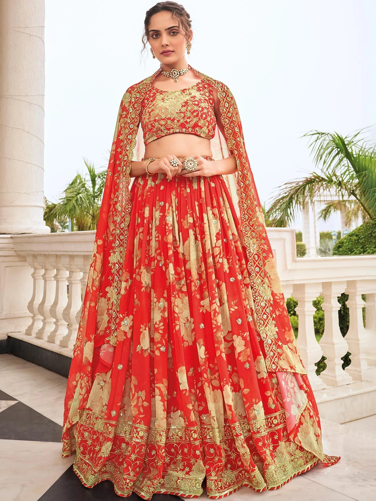 Red Floral Printed Festive Lehenga Choli With Dupatta 3 Red Floral Printed Festive Lehenga Choli With Dupatta