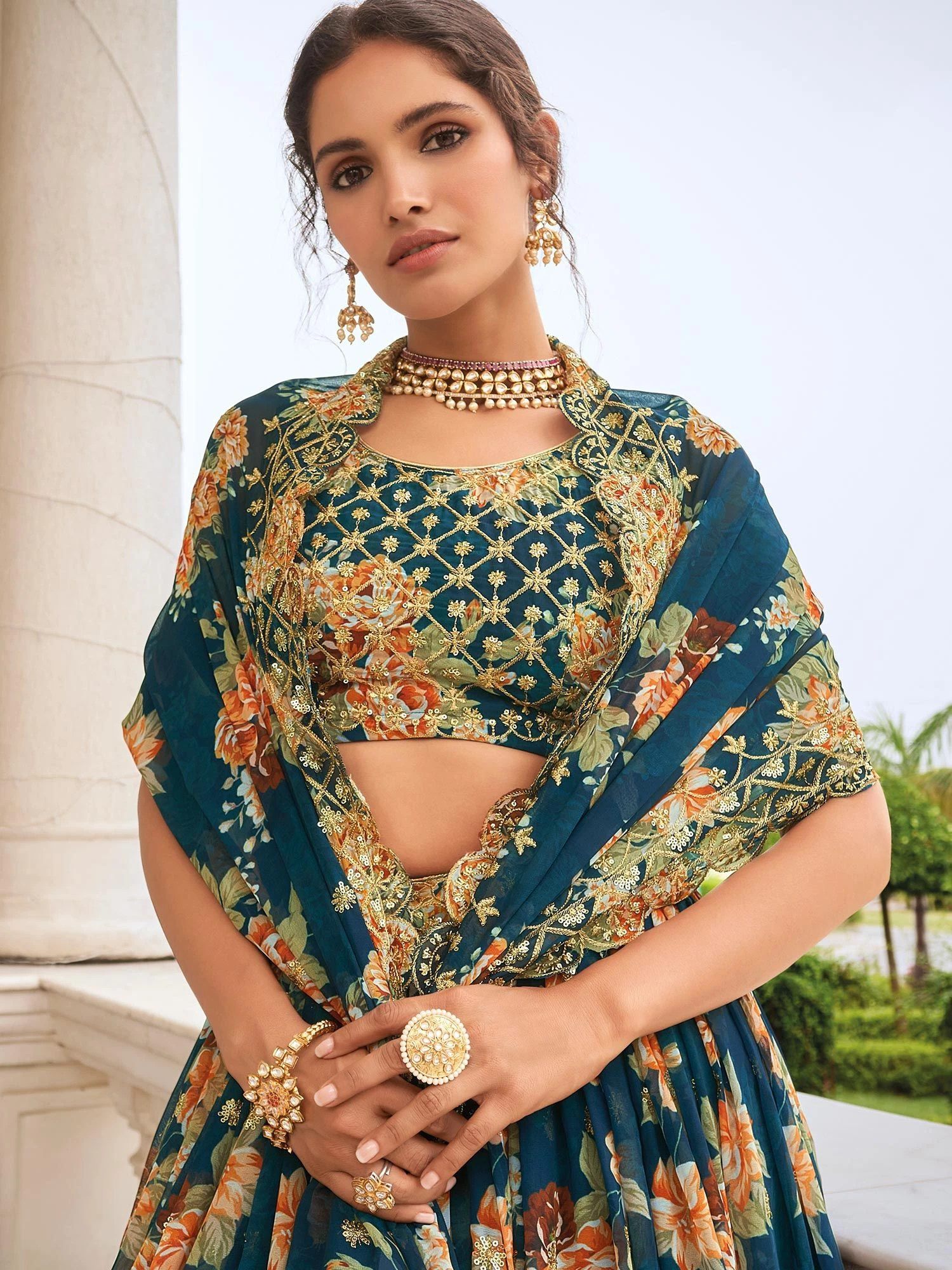 Blue Printed Lehenga Choli With Embroidery 4 Blue Printed Lehenga Choli With Embroidery - Image 2