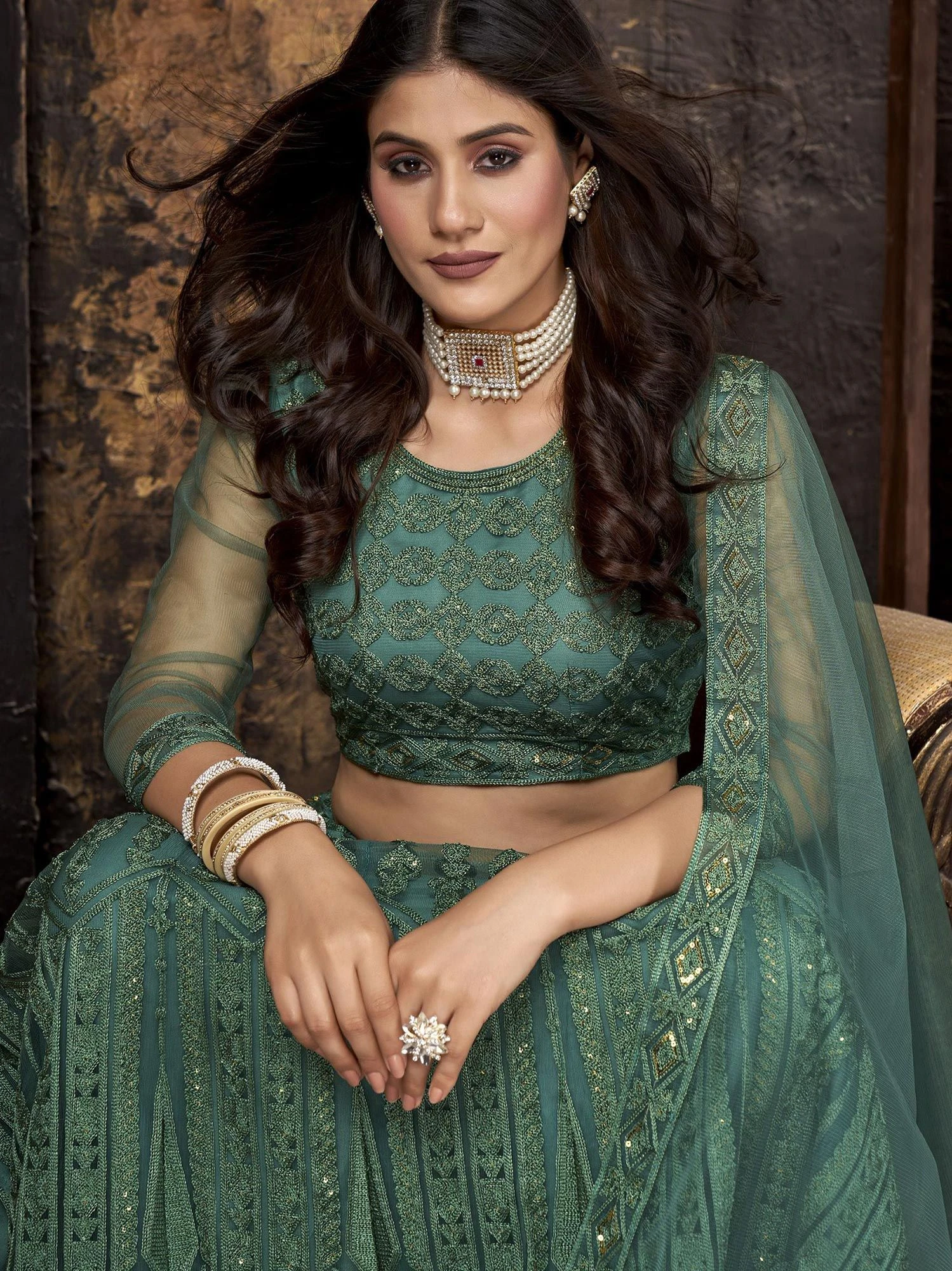 Green Embroidered Festive Lehenga Choli With Dupatta 4 Green Embroidered Festive Lehenga Choli With Dupatta - Image 2