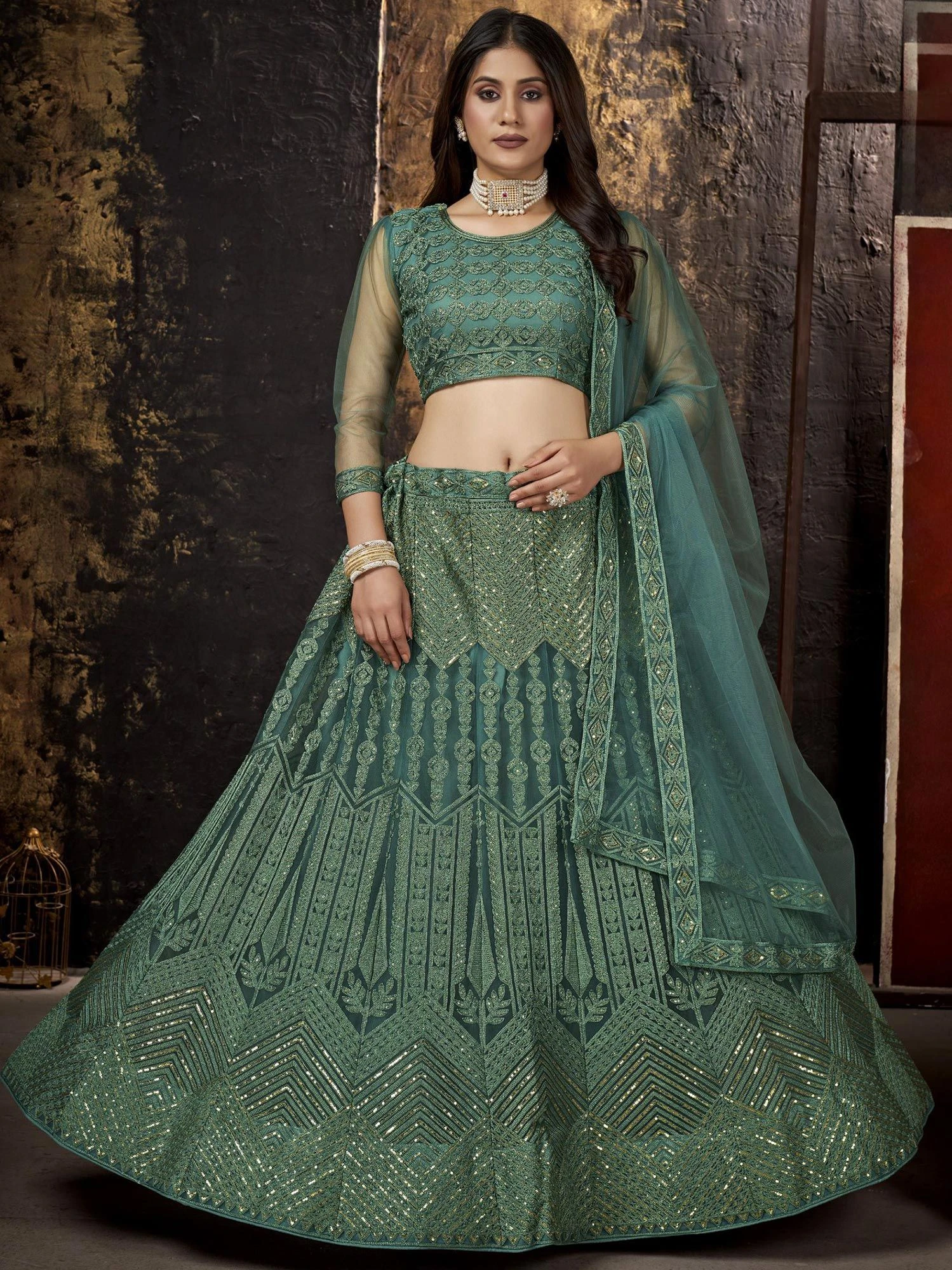 Green Embroidered Festive Lehenga Choli With Dupatta 3 Green Embroidered Festive Lehenga Choli With Dupatta