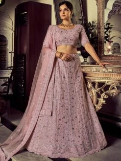 Pink Bridesmaid Sequined Lehenga Choli In Georgette