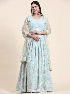 Blue Sequined Georgette Lehenga Choli With Dupatta