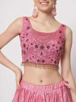 Pink Embroidered Art Silk Lehenga Choli With Dupatta -Riwaayat Store p4058lc02 1