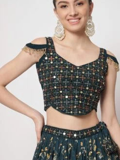 Green Floral Printed Lehenga Choli In Georgette -Riwaayat Store p4058lc05 1