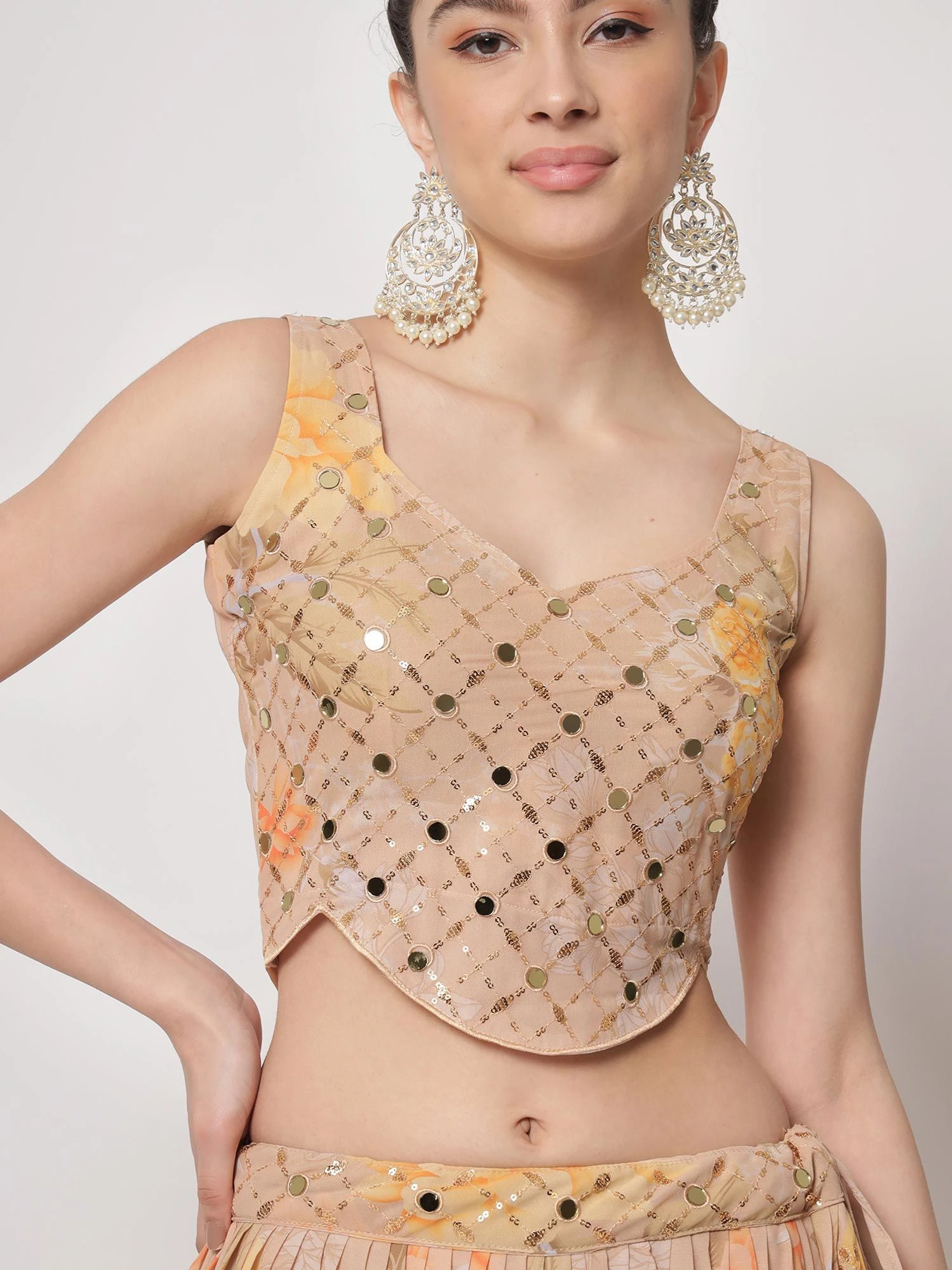 Beige Floral Printed Lehenga Choli In Georgette 4 Beige Floral Printed Lehenga Choli In Georgette - Image 2