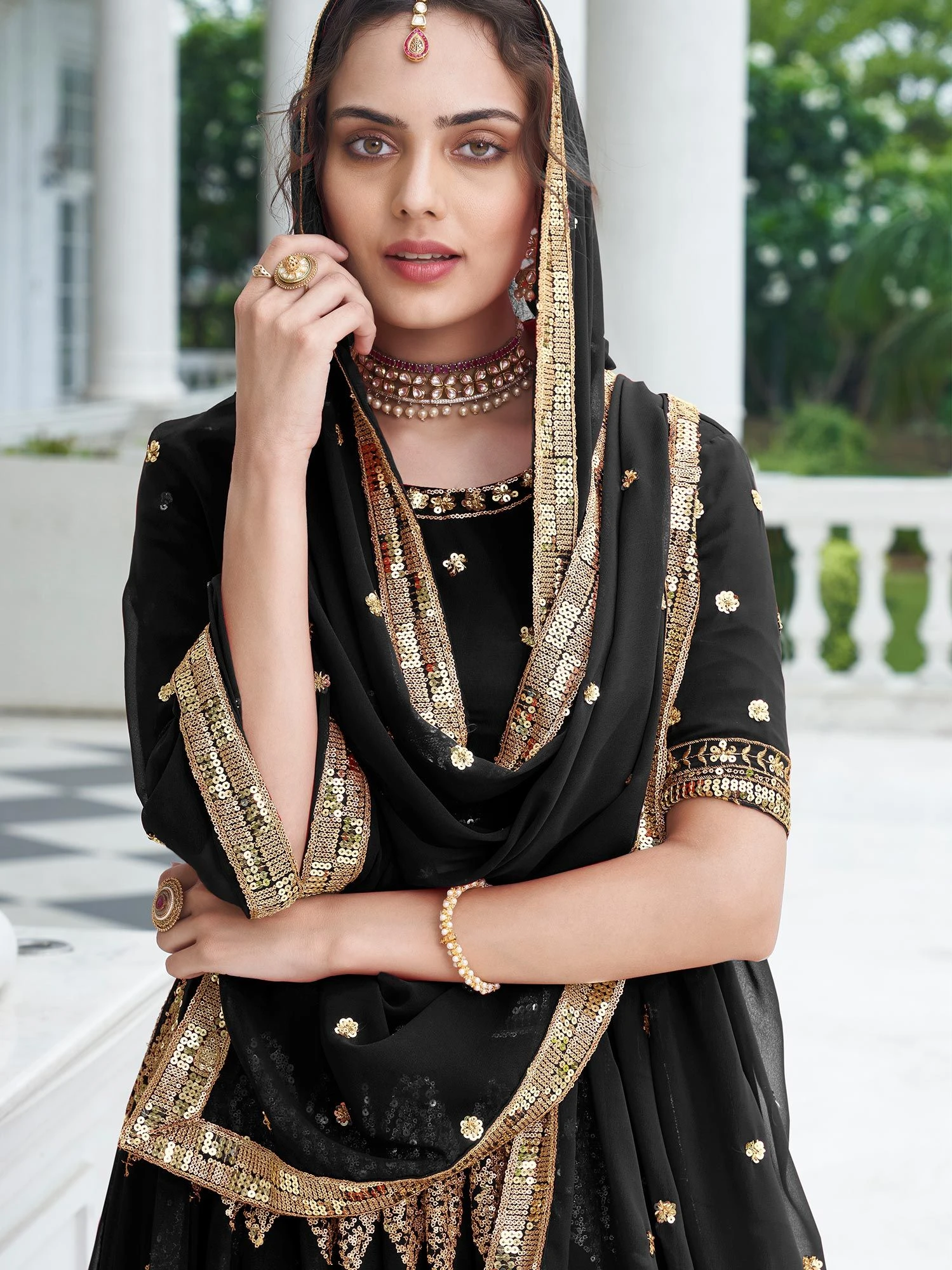 Black Festive Heavy Border Lengha With Choli 4 Black Festive Heavy Border Lengha With Choli - Image 2