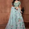 Blue Organza Lehenga Choli With Floral Prints 2 Blue Organza Lehenga Choli With Floral Prints -Riwaayat Store p4064lc03
