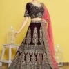 Maroon Embroidered Bridal Lehenga In Velvet -Riwaayat Store p4067lc01