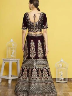 Maroon Embroidered Bridal Lehenga In Velvet -Riwaayat Store p4067lc01 2