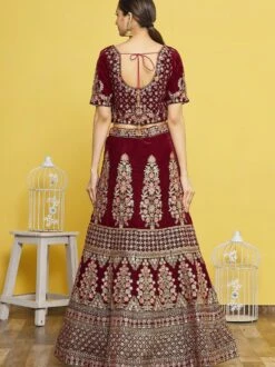 Red Zari Embroidered Bridal Lehenga In Velvet -Riwaayat Store p4067lc02 2