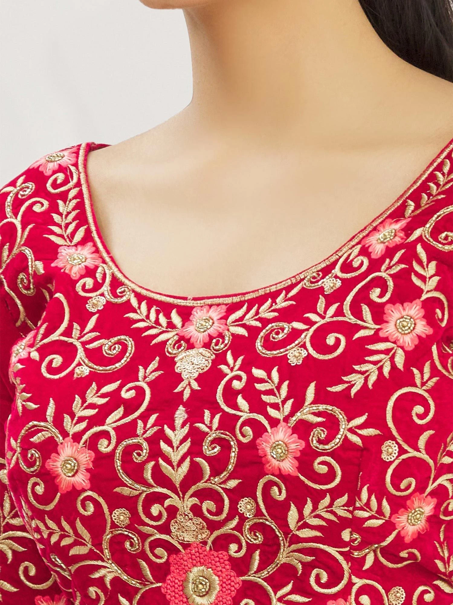 Pink Bridal Embroidered Lehenga Set In Velvet 4 Pink Bridal Embroidered Lehenga Set In Velvet - Image 2