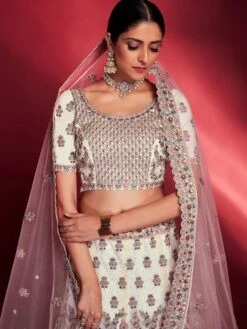 White Embroidered Georgette Lehenga Choli In Silk -Riwaayat Store p4071lc01 1