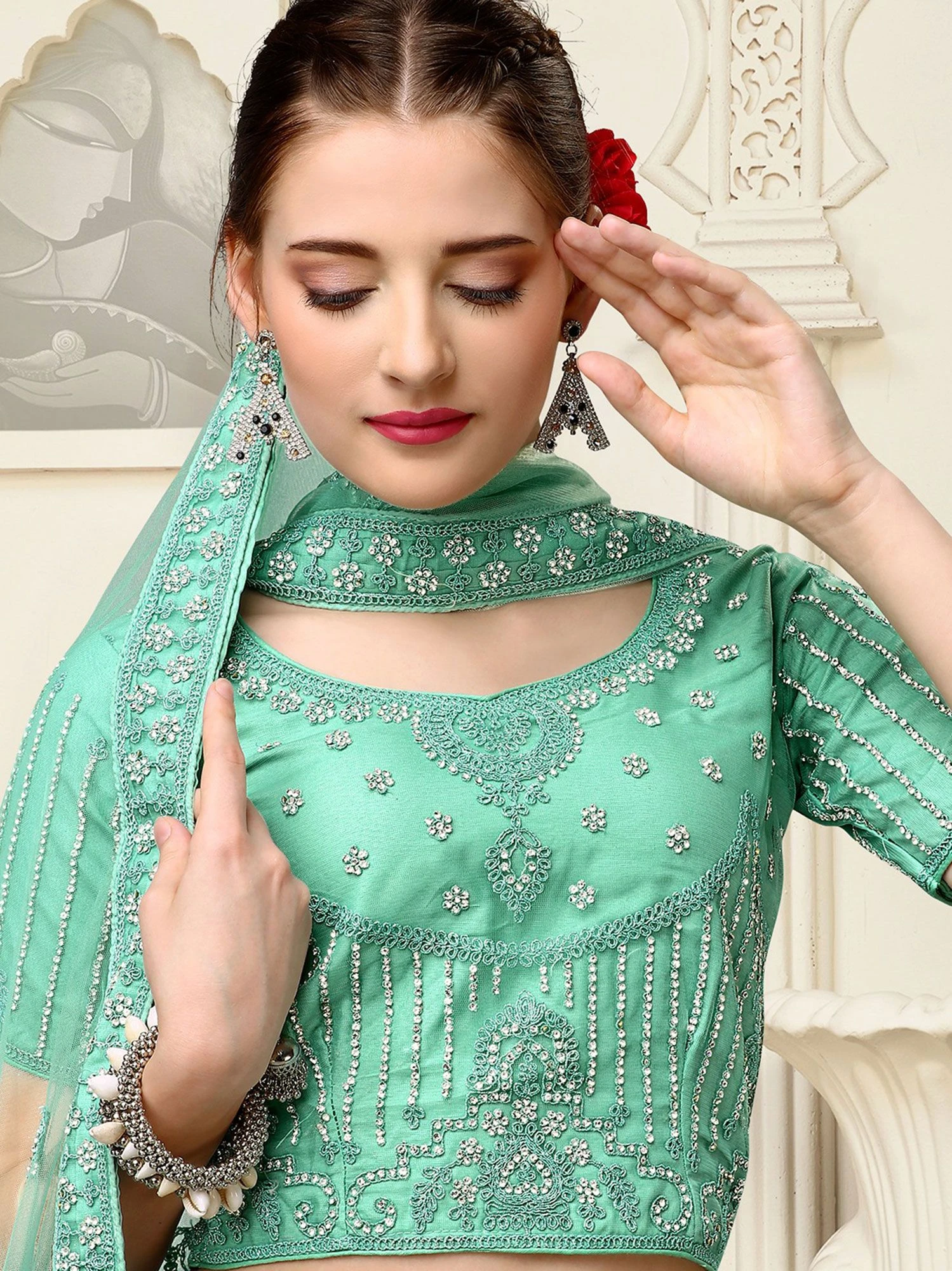 Turquoise Festive A Line Lehenga In Net 3 Turquoise Festive A Line Lehenga In Net