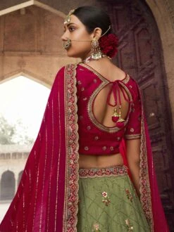 Green Wedding Wear Rayon Lengha With Zari Work -Riwaayat Store p4075lc02 2