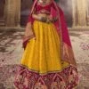Yellow Embroidered Bridal Lengha In Rayon