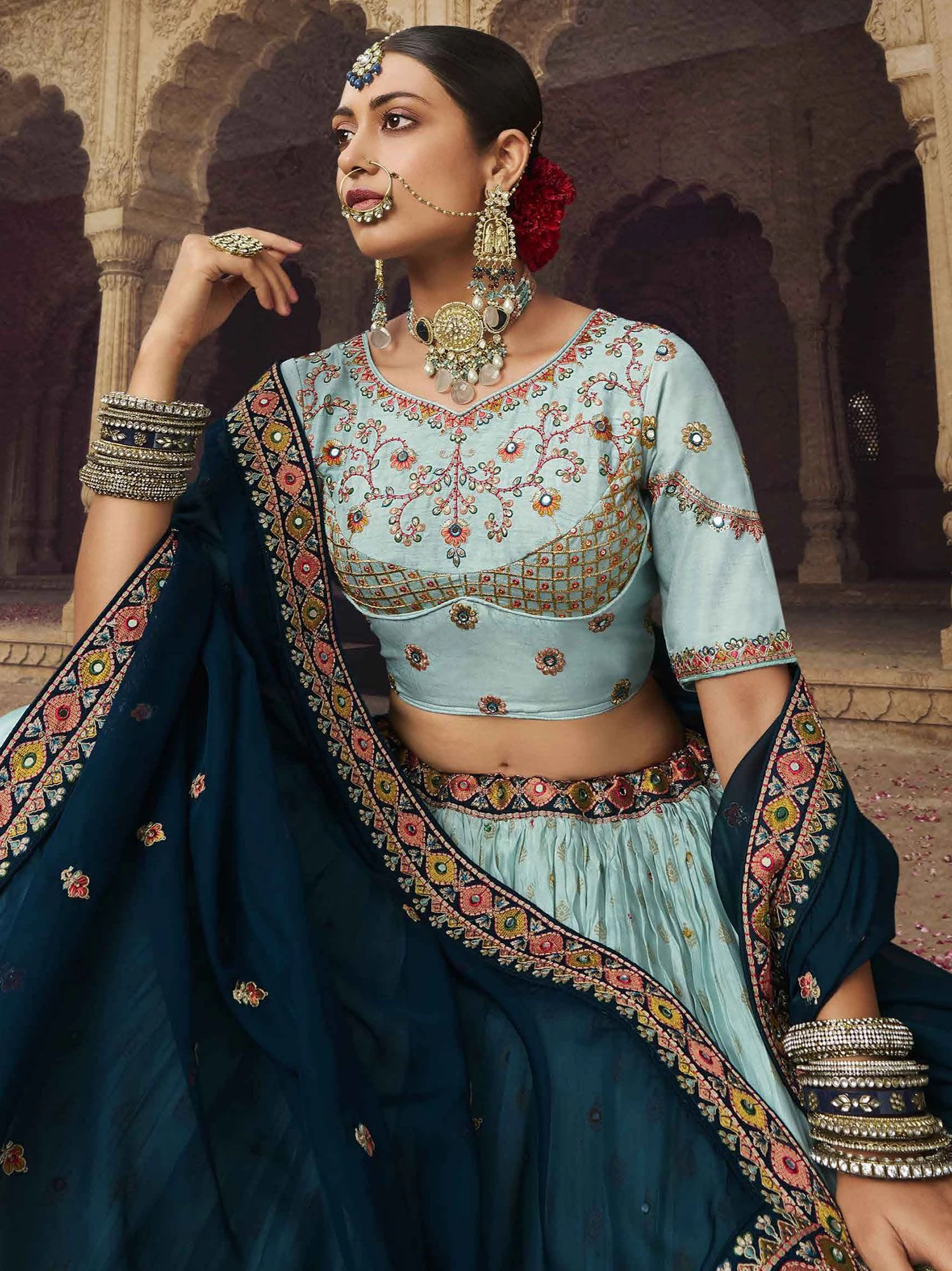 Blue Mirror Work Festive Lehenga Set In Rayon 4 Blue Mirror Work Festive Lehenga Set In Rayon - Image 2