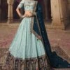 Blue Mirror Work Festive Lehenga Set In Rayon -Riwaayat Store p4075lc09