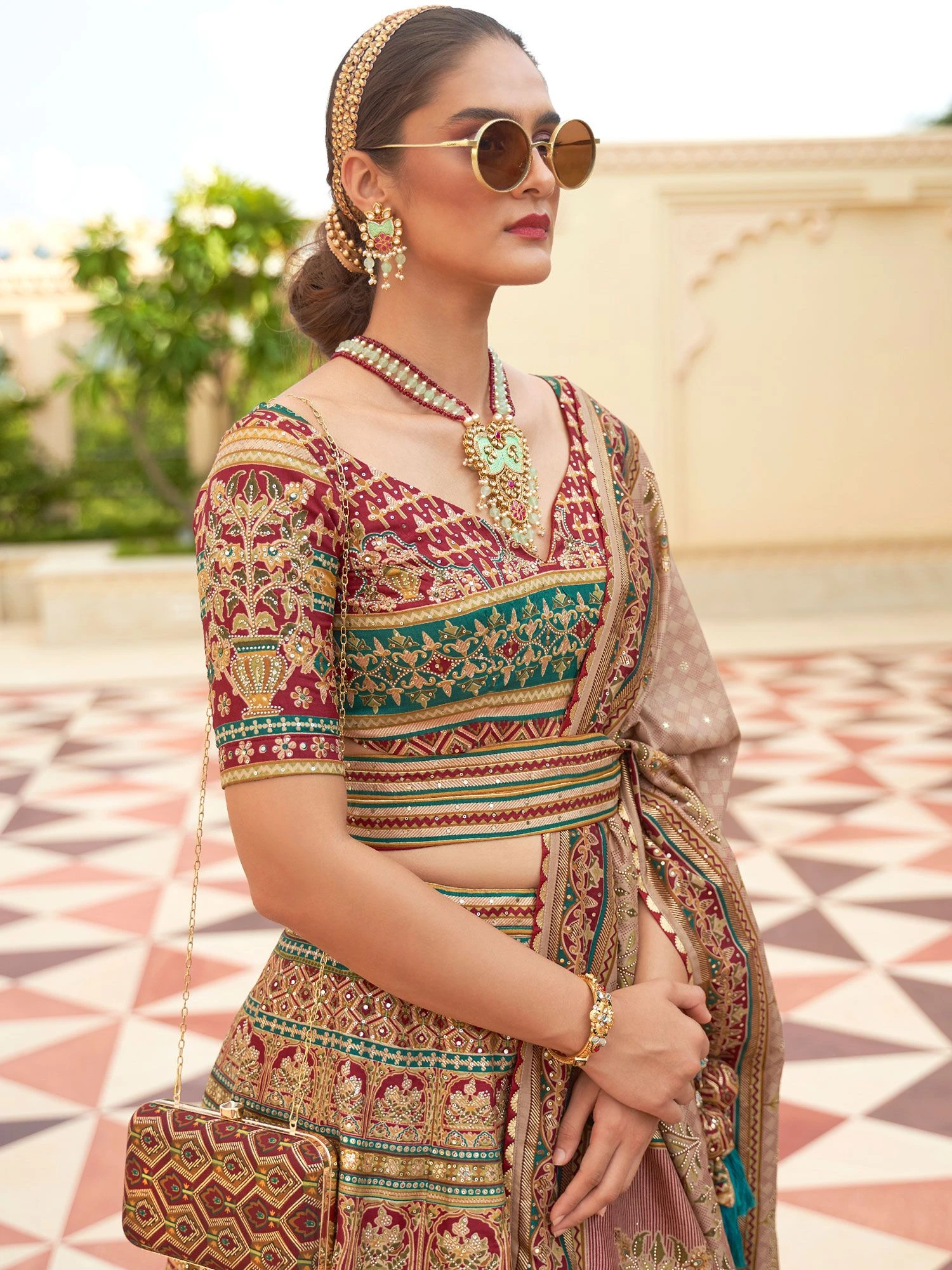 Brown Wedding Wear Silk Lehenga With Traditional Prints 4 Brown Wedding Wear Silk Lehenga With Traditional Prints - Image 2
