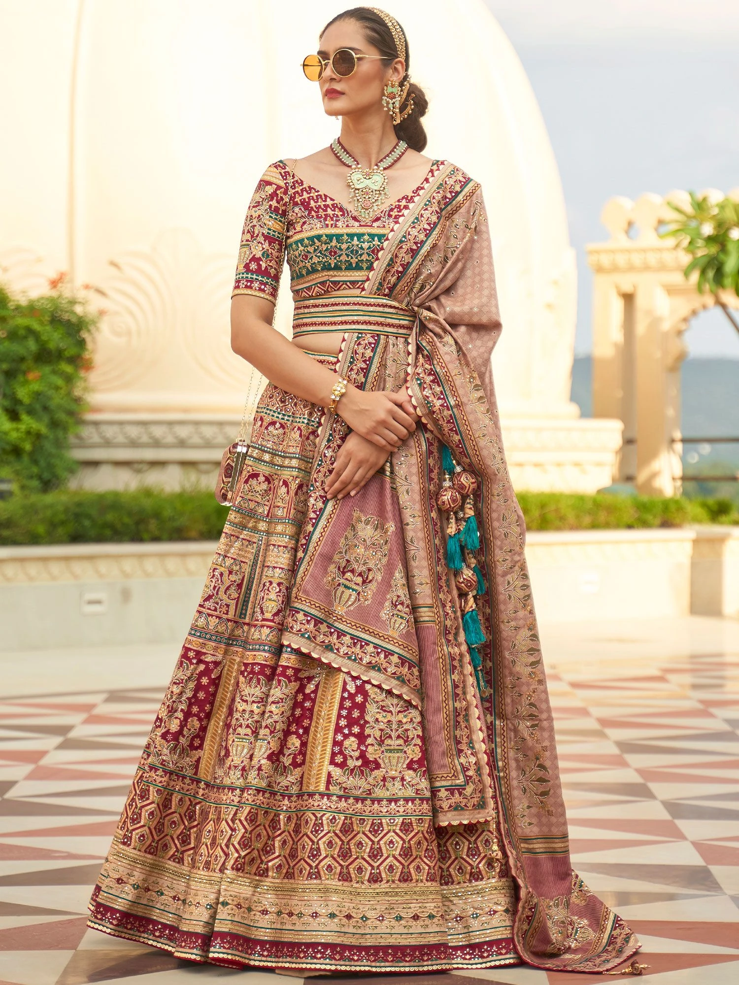 Brown Wedding Wear Silk Lehenga With Traditional Prints 3 Brown Wedding Wear Silk Lehenga With Traditional Prints