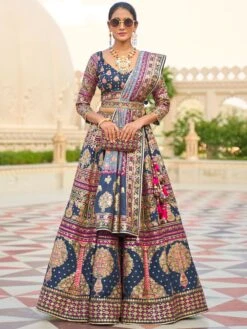 Blue Silk Lenga With Embroidered Choli