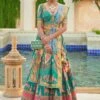 Blue Embroidered Bridal Lahanga In Silk