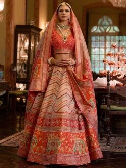 Cream Mirror Embroidered Lehenga Choli Set