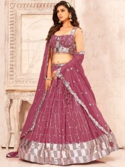 Pink Sequined Bridesmaid Lengha In Georgette