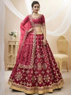 Pink Embroidered Bridesmaid Lengha Choli Set
