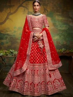 Red Embroidered Wedding Wear Lehenga With Dupatta