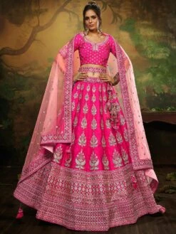 Pink Bridal Sequins Work Lehenga Choli In Silk